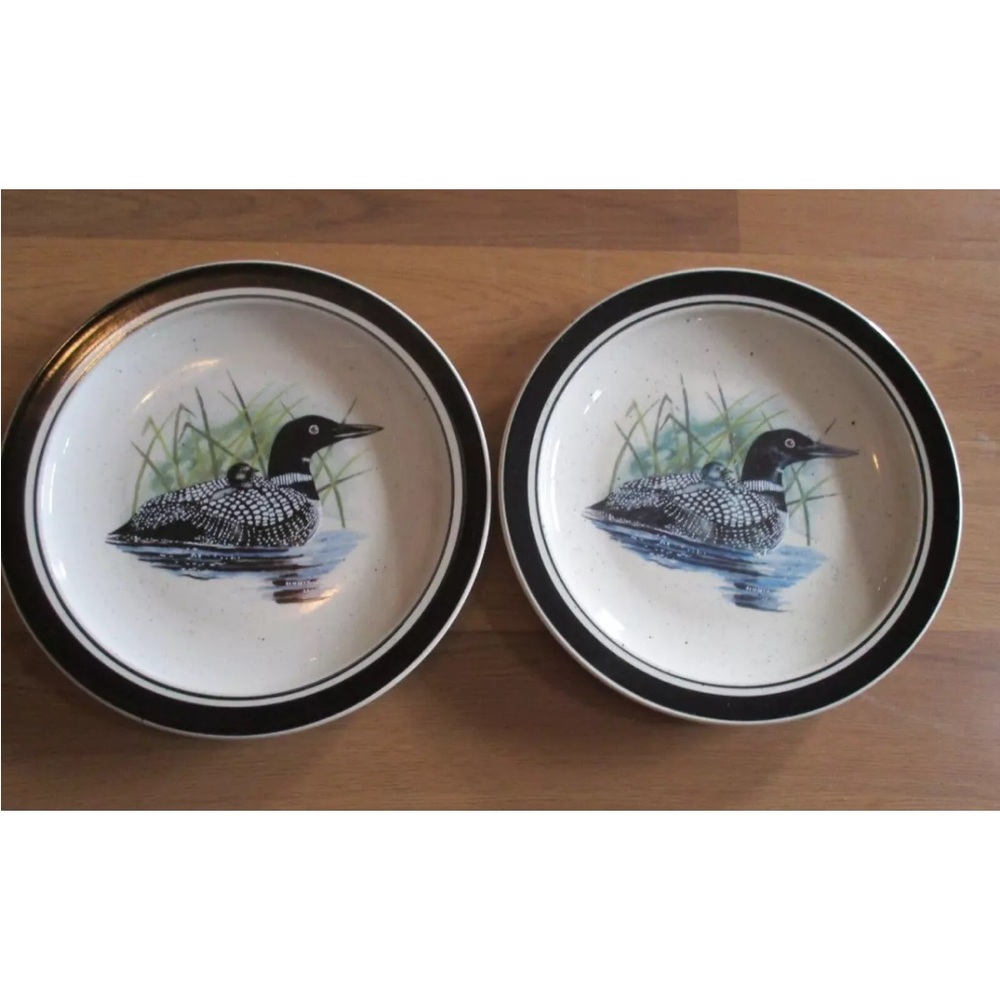 Set of 2 Folkcraft Stoneware Loon Lake by Scotty Z Salad/Dessert Plates 8.5"